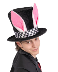 Chapeau avec oreilles de lapin en tissu h. env. 20 cm avec étiquette volante / étiquette