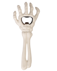 Skeleton hand bottle opener in bag on card