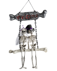 Hanging skeletons on a swing h.cm.60 x l. cm. 40 with hangtag/label