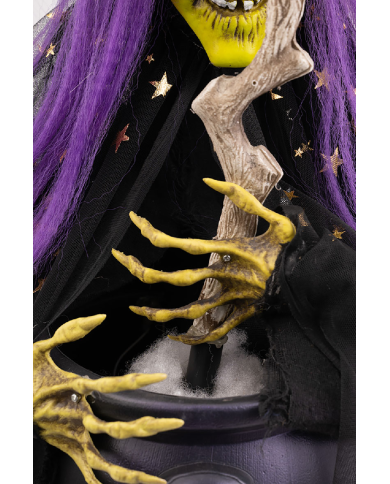 Bruja con calderón de unos 60 cm de altura con luces, sonido y movimiento (pilas no incluidas) con etiqueta colgante/et...