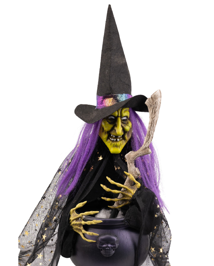 Witch w/cauldron h.cm.60 w/lights, sound and movements (batt. not incl.) with hangtag/label