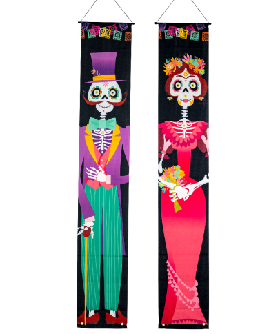 2 mexican skulls banners in fabric h.cm.180 x l.cm. 30 in pbh