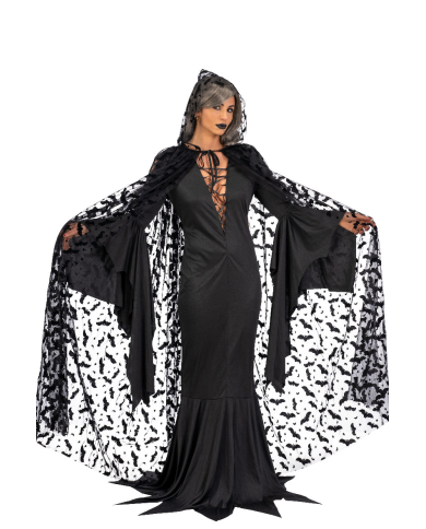Mantello in tulle con stampe pipistrelli e cappuccio l.cm.140 ca. in busta c/gancio