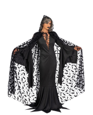 Mantello in tulle con stampe pipistrelli e cappuccio l.cm.140 ca. in busta c/gancio