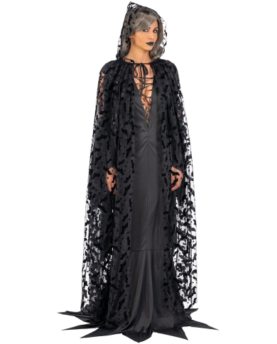 Capa de tul con estampado de murciélagos y capucha de unos 140 cm de longitud en bolsa con percha