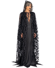 Tulle cape w/bat printings and hood l.cm.140 in bag w/hook