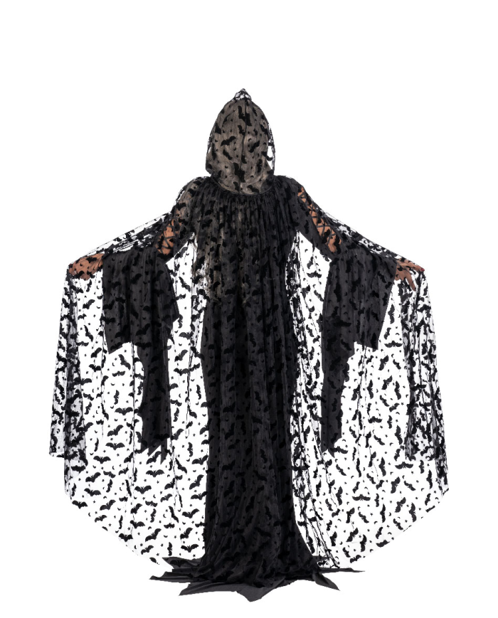 Tulle cape w/bat printings and hood l.cm.140 in bag w/hook