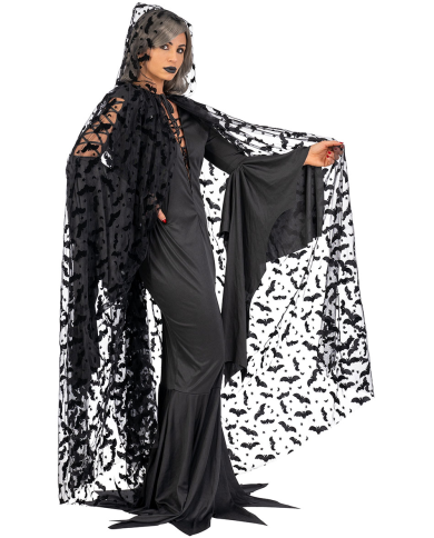 Mantello in tulle con stampe pipistrelli e cappuccio l.cm.140 ca. in busta c/gancio