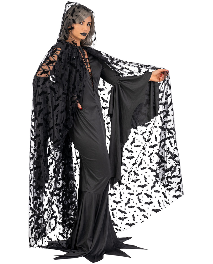 Mantello in tulle con stampe pipistrelli e cappuccio l.cm.140 ca. in busta c/gancio
