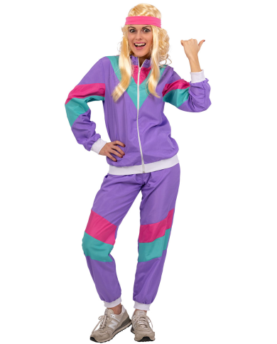 80s and 90s disco dance purple jumpsuit costume one size (s/m/l) in bag w/hook