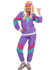 80s and 90s disco dance purple jumpsuit costume one size (s/m/l) in bag w/hook