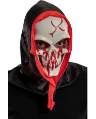 White rigid plastic skull mask with blood splashes, with fabric