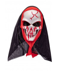 White rigid plastic skull mask with blood splashes, with fabric