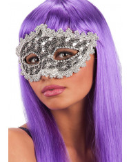 Silver plastic chinless mask decorated with lace and strass for