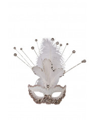 Chinless fabric mask decorated with sequins, feathers and