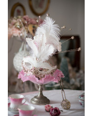 Chinless fabric mask decorated with sequins, feathers and