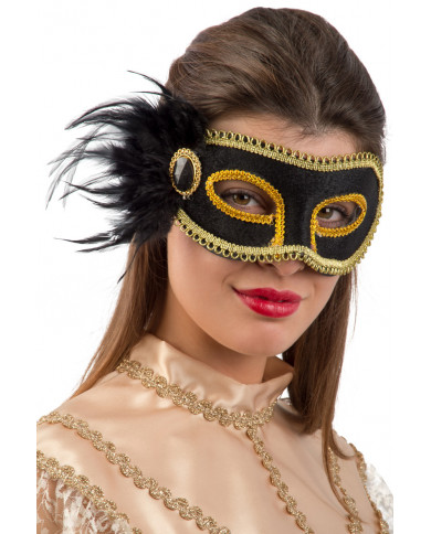 Chinless mask in plastic covered with black velvet and edged