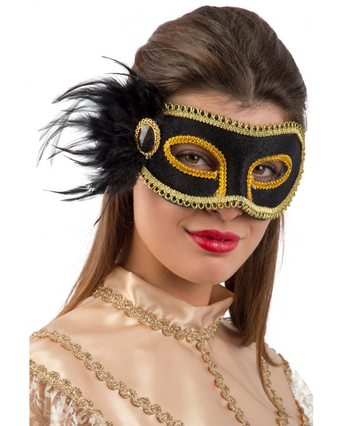 Chinless mask in plastic covered with black velvet and edged