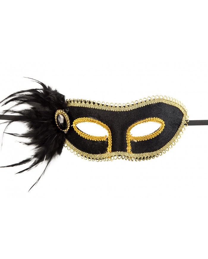 Chinless mask in plastic covered with black velvet and edged