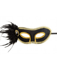 Chinless mask in plastic covered with black velvet and edged