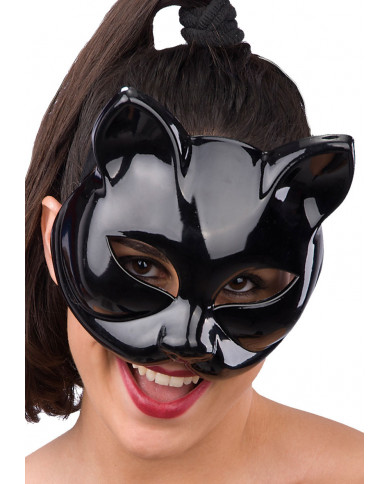 Black plastic chinless mask, for a polished and captivating cat