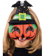Maschera da zucca per bambino, con cappello nero da strega e