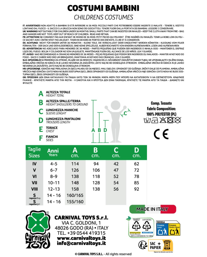 Mantello corsaro in taffetas l.cm.60 circa in busta con gancio
