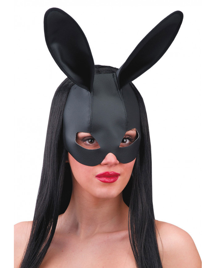 Fake Leather Black Rabbit Mask With Header