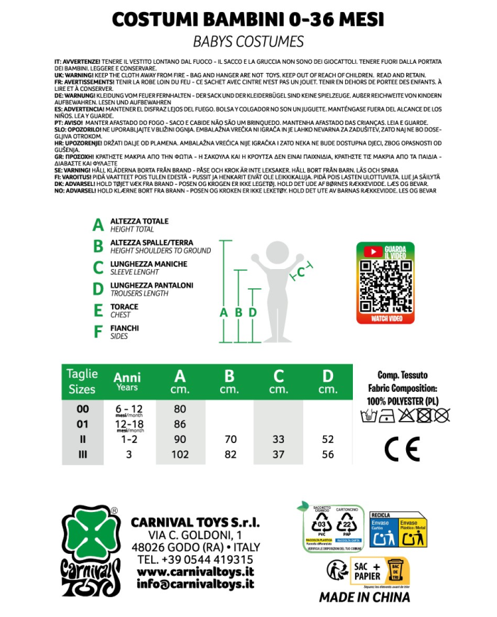 Costume ranocchietta con cappuccio taglia unica (II-III) l.cm.50