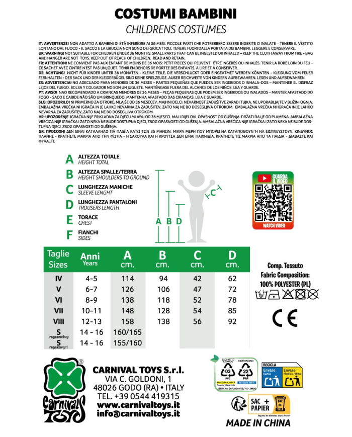 Costume gattina cosplay tg.VIII (12-13 anni) in busta c/gancio