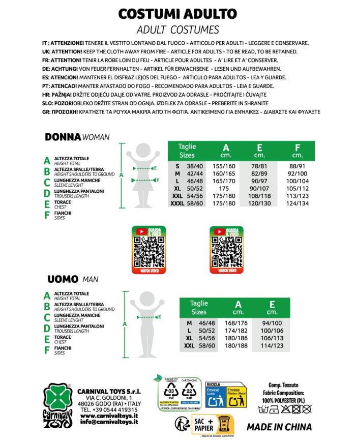 Costume console romano taglia unica(M-L) in busta con gancio