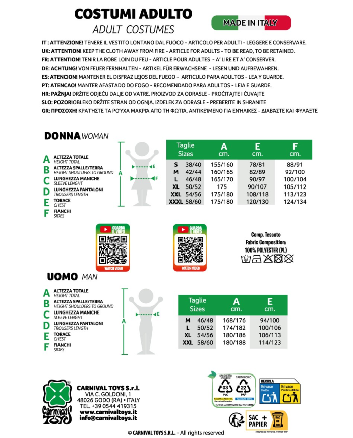 Costume omino giallo T.U.(M-L) in busta c/gancio