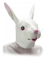 Maschera da coniglio bianco in lattice, con lunghe orecchie