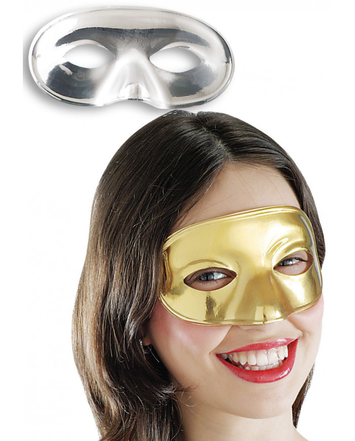 Maschere domino in plastica metallizzata, disponibili nei