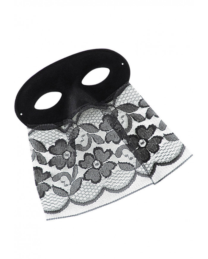 Demi-masque de daim noir avec bauta en dentelle noire avec Ã©tiquette