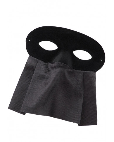 Demi-masque de daim noir avec bauta en satin noir avec Ã©tiquette
