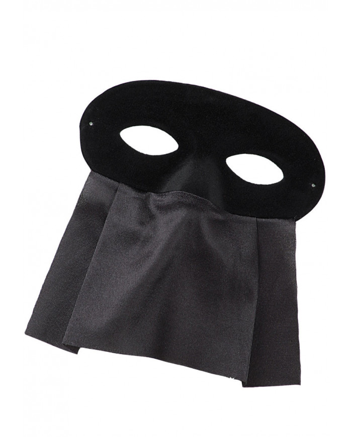 Demi-masque de daim noir avec bauta en satin noir avec Ã©tiquette