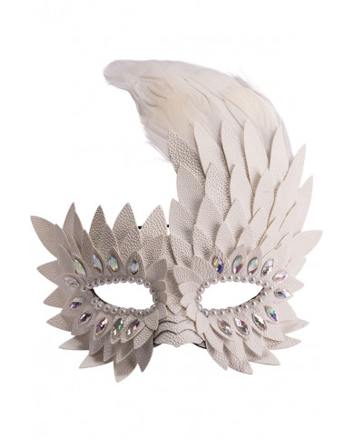 White half face mask in faux leather decorated with crystals