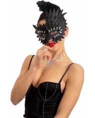 Black half face mask in faux leather decorated with crystals