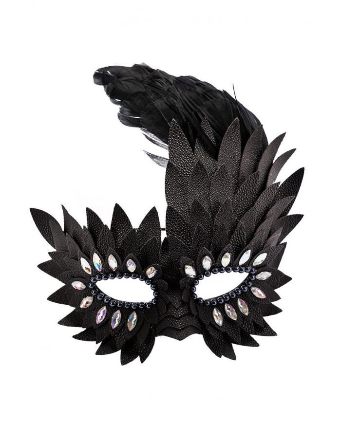 Black half face mask in faux leather decorated with crystals