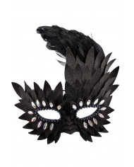 Black half face mask in faux leather decorated with crystals