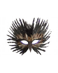 Chinless mask in black feathers decorated with glitter and
