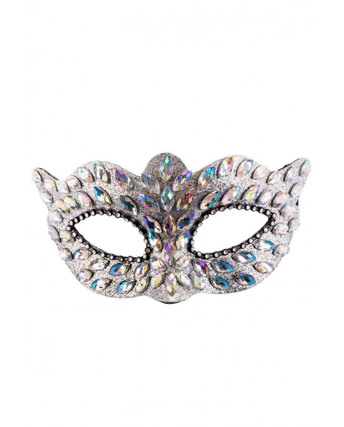 Maschera argento in plastica con gemme e strass argento nel