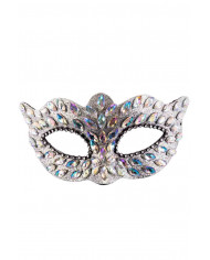 Maschera argento in plastica con gemme e strass argento nel