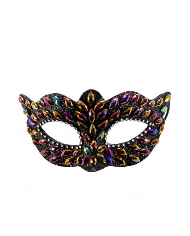 Black plastic mask with colored gems and silver rhinestones