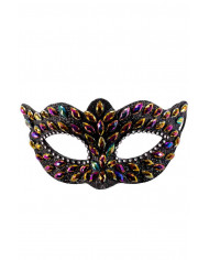 Black plastic mask with colored gems and silver rhinestones