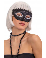 Elegant black plastic mask, decorated with black lace and