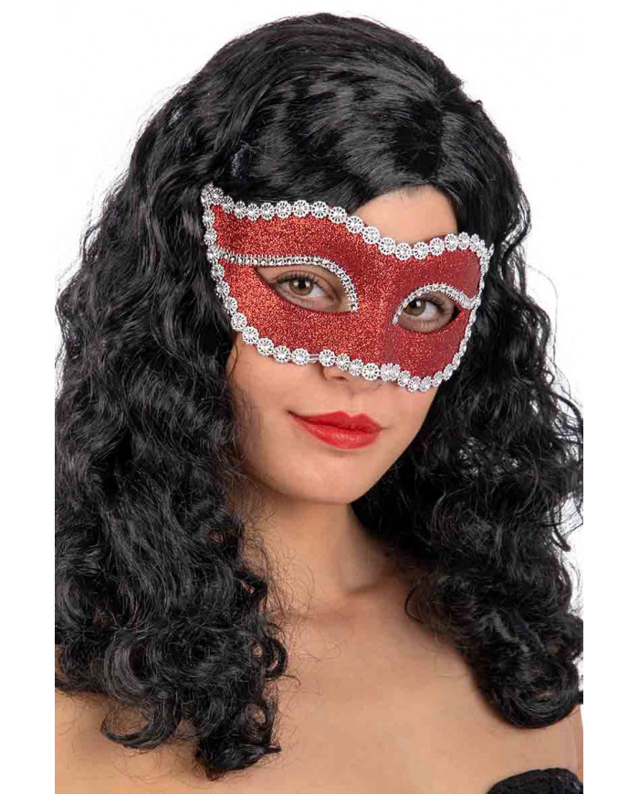 Elegant plastic half face mask, decorated with many red