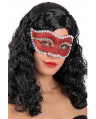 Elegante maschera mezzo viso in plastica rossa decorata con