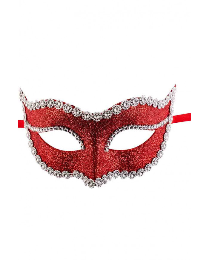 Elegante maschera mezzo viso in plastica rossa decorata con